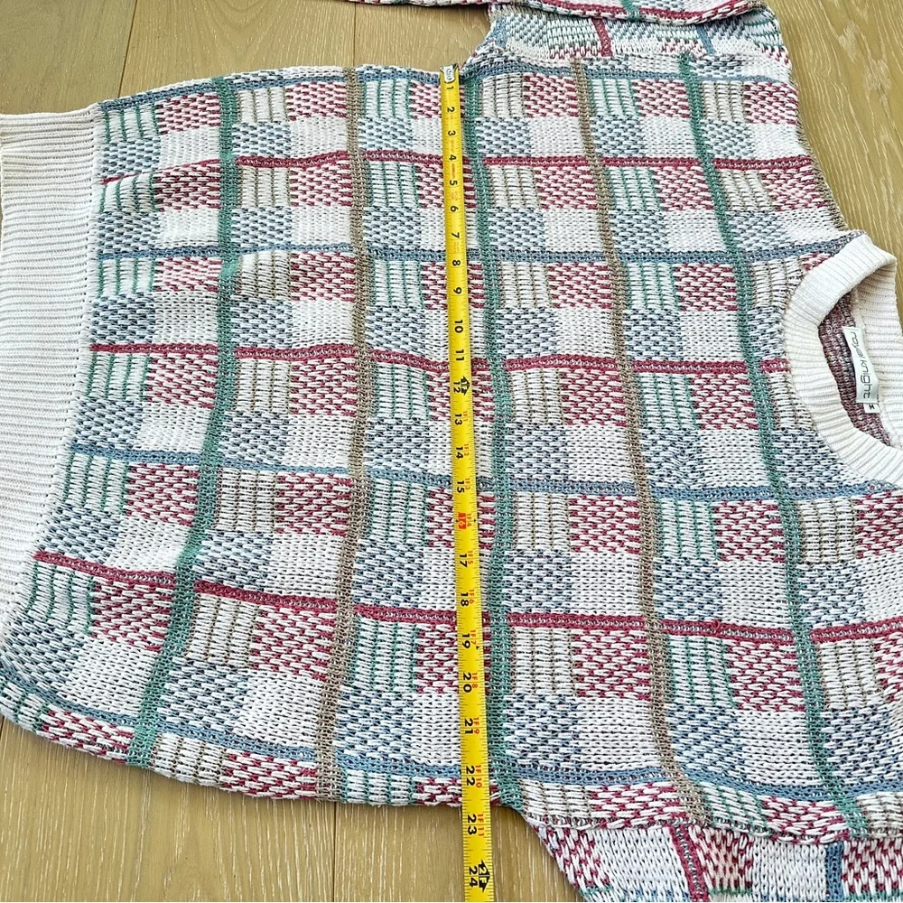 80s 90s Royal Knight preppy geometric pastel sweater men's size M - Picture 3 of 7